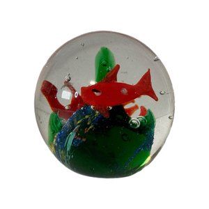 Studio Art Glass Aquarium w/ Fish Ocean Bubbles Paperweight